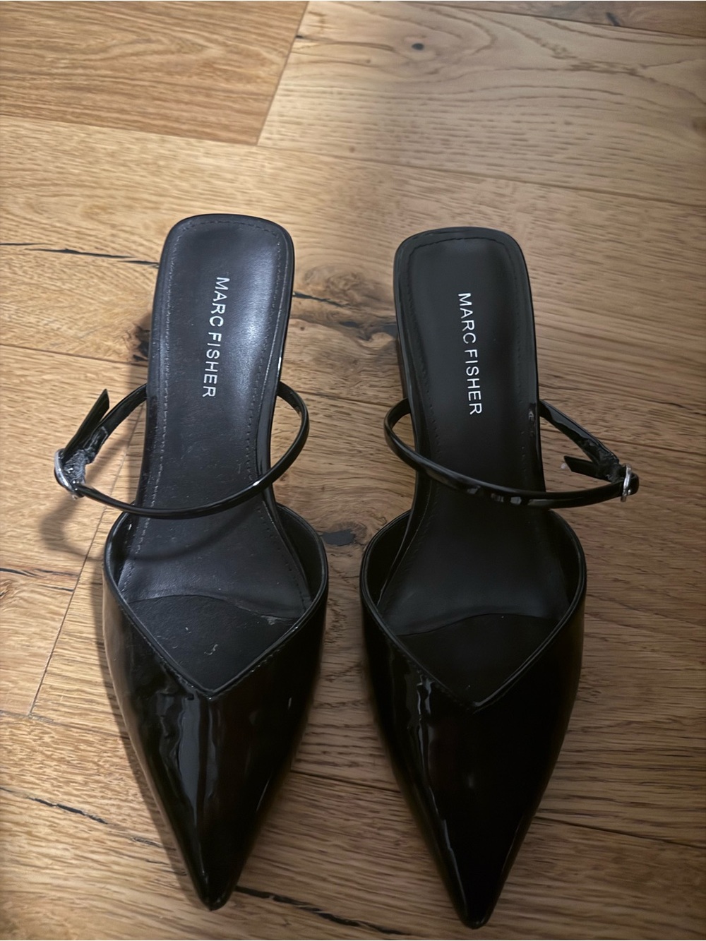 Marc Fisher Black Patent Pointed Slingback Mules